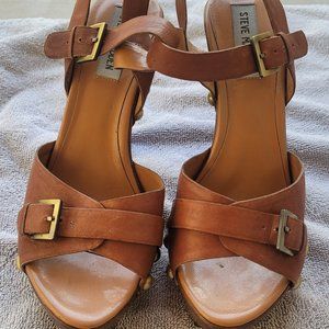 Steve Madden High Brown Ankle Buckle Style Sandal High Heels with Studs